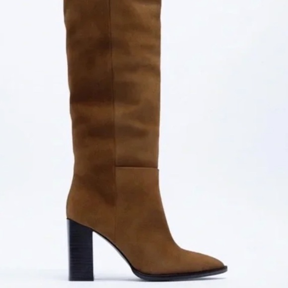 Zara Split Suede Heeled Boots Blogger’s Fav SZ 6 or 26 EU - Picture 3 of 11